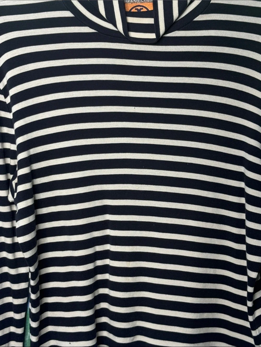 Tory Burch Navy & Ivory Striped Pima Cotton Turtleneck Top Medium